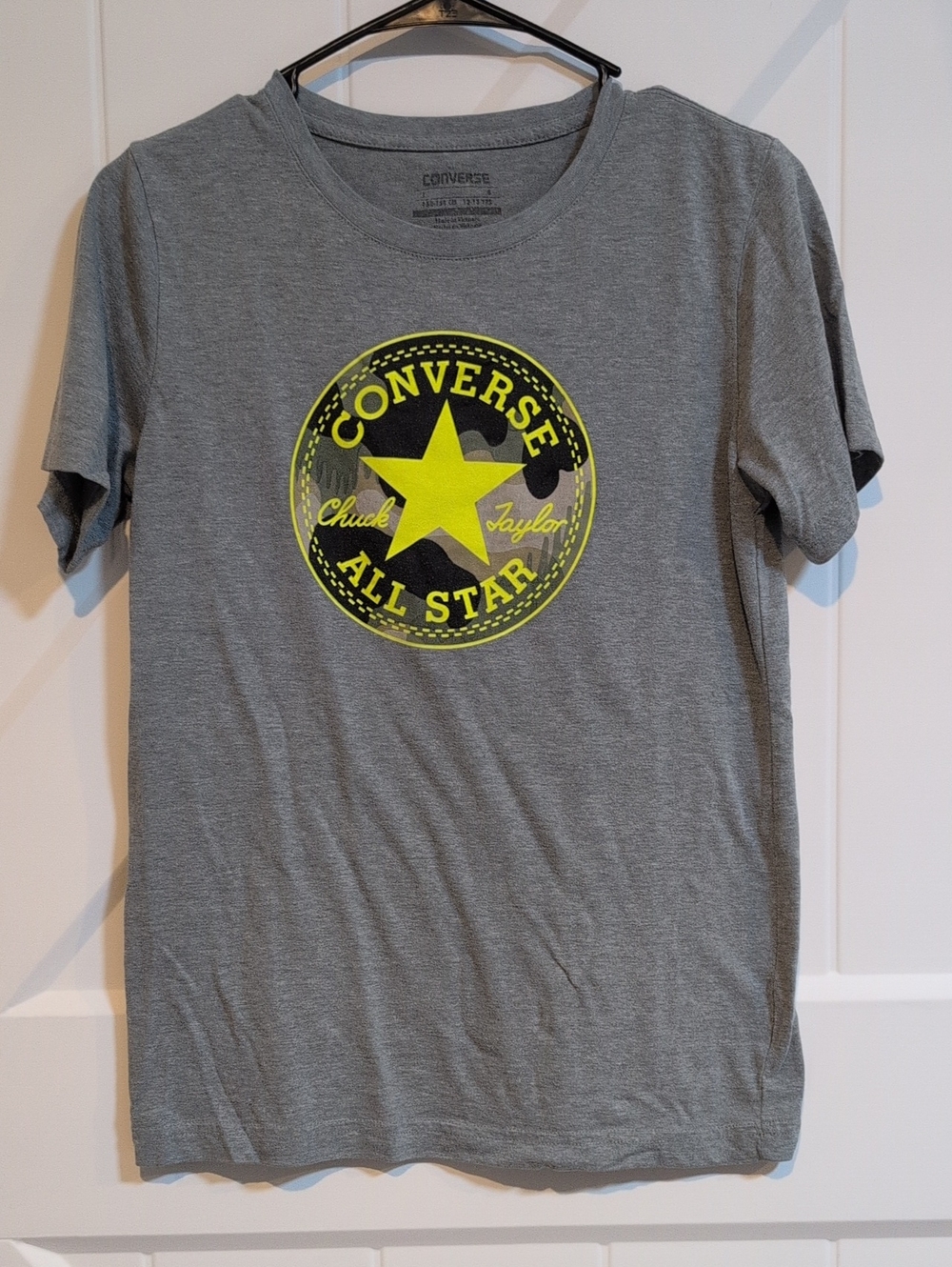Converse Gray Tee with Neon Yellow Logo - Kids Short Sleeve